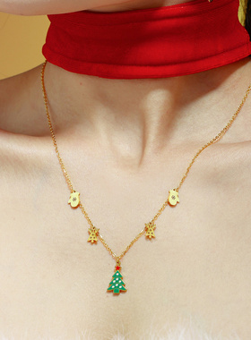 摩天轮绿色滴油圣诞树锆石吊坠项