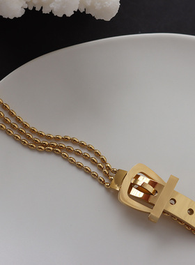 欧美跨境皮带扣手链钛钢18k金不