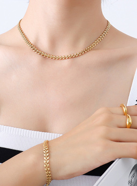 小众设计几何多样拼接手链项链时尚女生闺蜜韩系钛钢不掉色套装