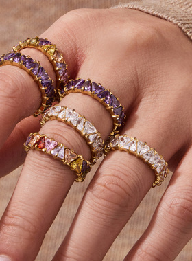 欧美ins时尚个性镶嵌三角锆石戒