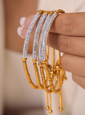 欧美时尚满钻小众手链女钛钢镀金