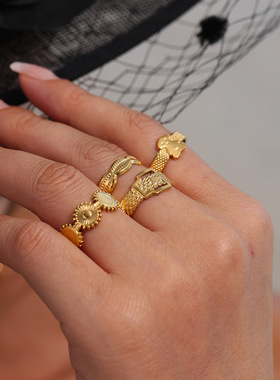 摩天轮跨境几何开口食指戒不锈钢