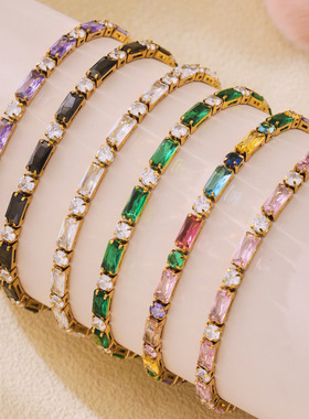 欧美跨境满天星镶锆石手链时尚百搭多色锆石气质手表扣链子饰品女