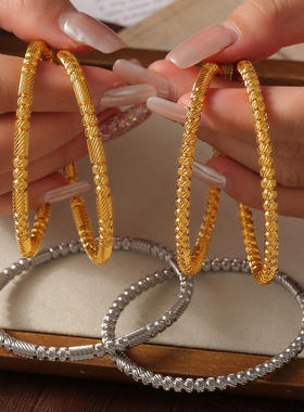 欧美跨境新款钛钢纹理圆珠手环简约时尚百搭高端首饰几何珠子手镯