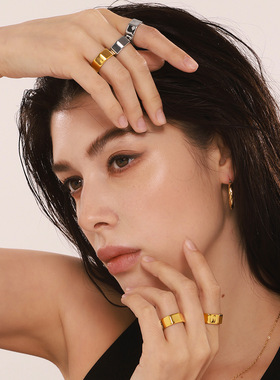 摩天轮欧美风极简切面戒指朋克冷