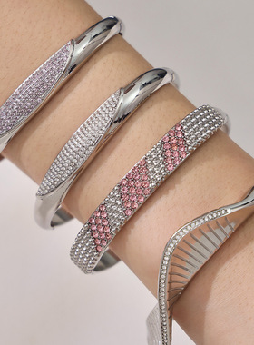 不锈钢镀金镶捷克钻卡扣手镯欧美