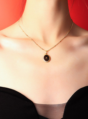 椭圆滴油芒星钛钢镀金锁骨链