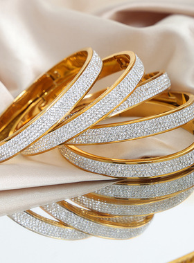 满天星排钻个性优雅冷淡风轻奢小众镶嵌满钻设计百搭钛钢镀金手镯