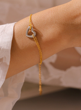 Marka法式空心爱心手链不锈钢镀1