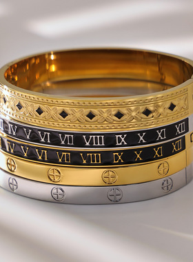 不锈钢罗马数字滴油十字卡扣手镯