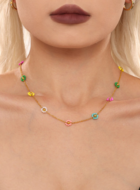 东莞钛钢饰品纯手工彩色小花日本进口琉璃珠项链手链气质高端套装