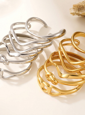 摩天轮不锈钢几何扭结卡扣手镯镀