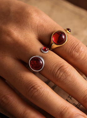 钛钢石榴石开口高端首饰个性气质戒指尾戒奢华优雅气质饰品镀金