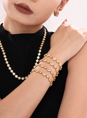 钛钢几何超闪锆石高端气质手链高版质感手工镶嵌奢华个性首饰组合