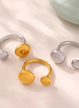 小众球型戒指钛钢镀金高端气质时尚金色开口戒个性时尚女士手饰