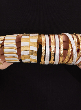 夸张不规则几何形褶皱开口手镯不