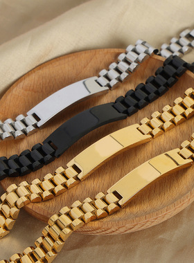 欧美个性优雅小众简约冷淡风饰品几何表带链条设计钛钢镀金手链