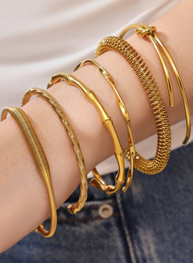 跨境热销不锈钢竹节开口手镯组合