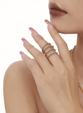 高级小众1.5mm极细满钻锆石情侣气质高端个性对戒钛钢PVD镀18K金