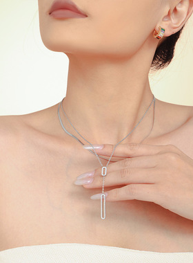 摩天轮镂空长方形满钻双层锁骨项