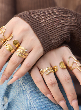 小众设计微镶锆石几何戒指组合ch