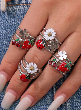 摩天轮不锈钢镀18k金小菊花戒指