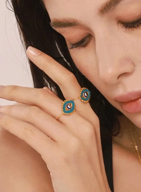 欧美个性邪恶蓝眼指环潮流时尚