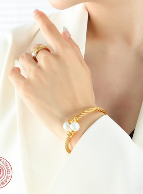 欧美精致时尚设计戒指软线管个性彩珠手镯小众中性风耳环弹力套装