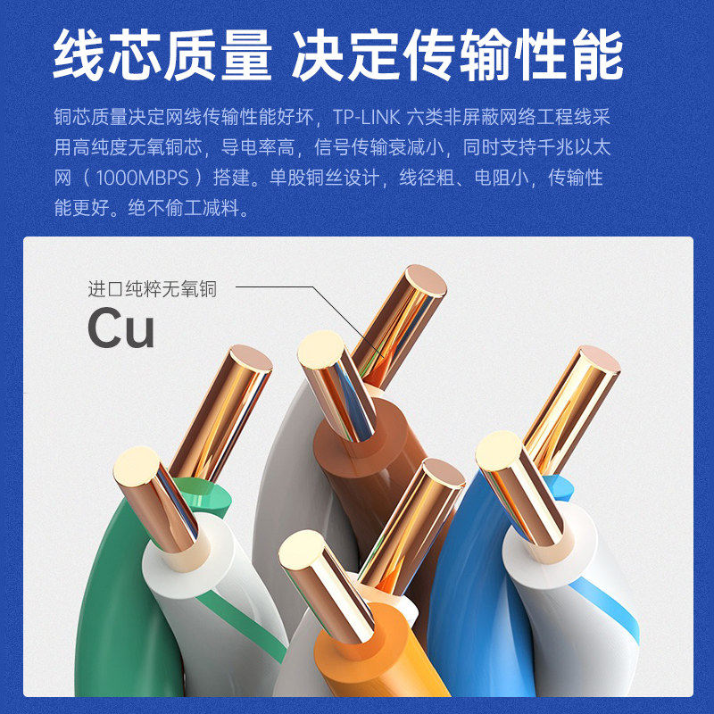 TP-LINK六类非屏蔽网络工程线 CAT6 305米家用工程高速稳定抗干扰无氧铜四对对绞技术网线 TL-EC6-305_虎窝淘