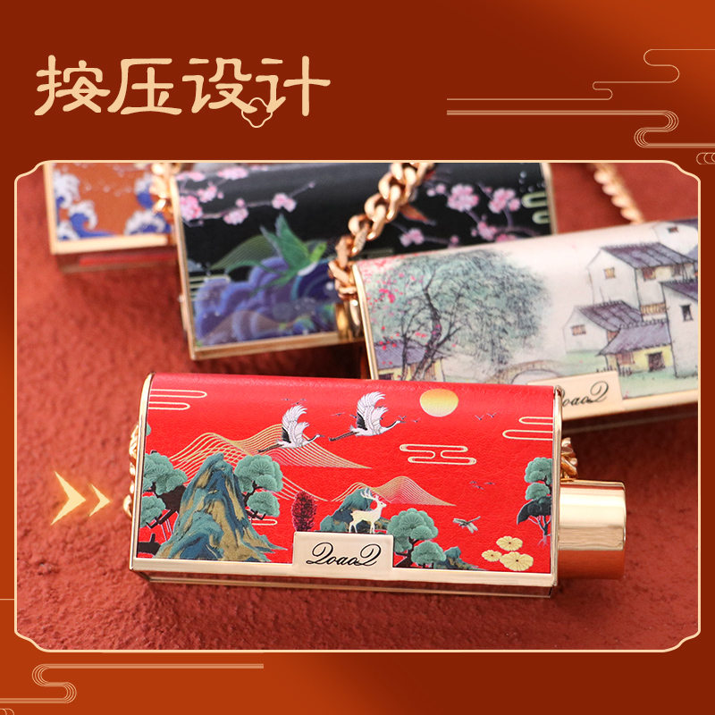 芙玛卡旗舰店中国风小羊皮链条包包口红皮包彩妆丝绒口红套装女学生小众品牌1