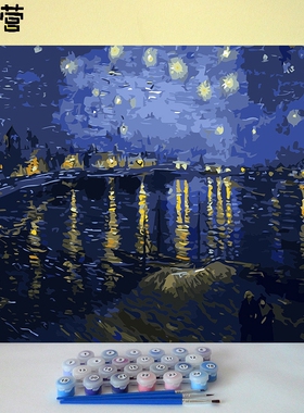 diy星空星月夜丙烯油彩画