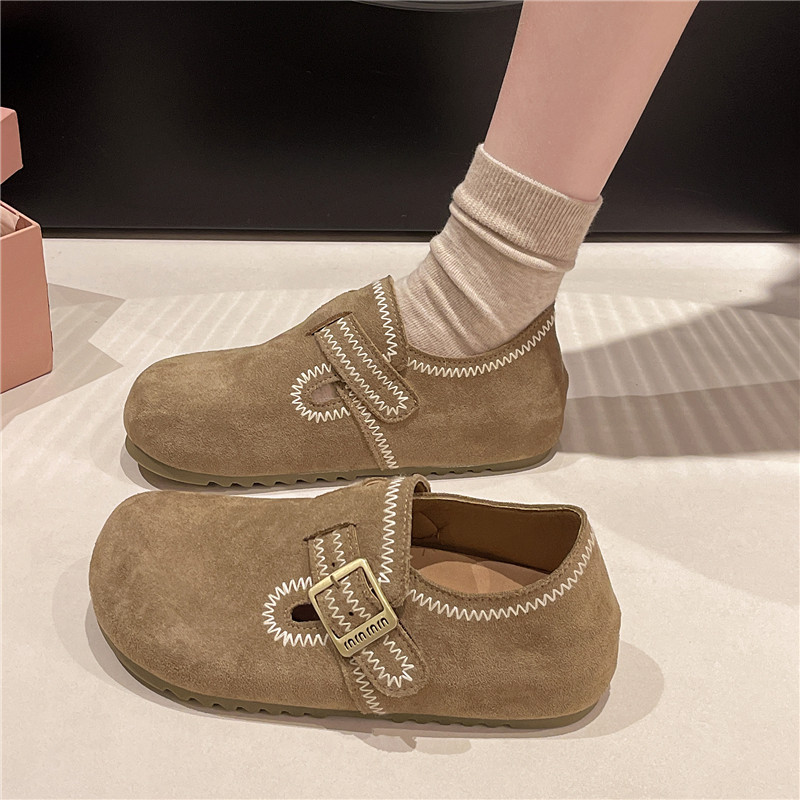 真皮软底勃肯鞋女2026春季新款复古一脚蹬全包博肯鞋平底豆豆单鞋,淘宝优惠券,粉丝福利购,淘宝优惠卷