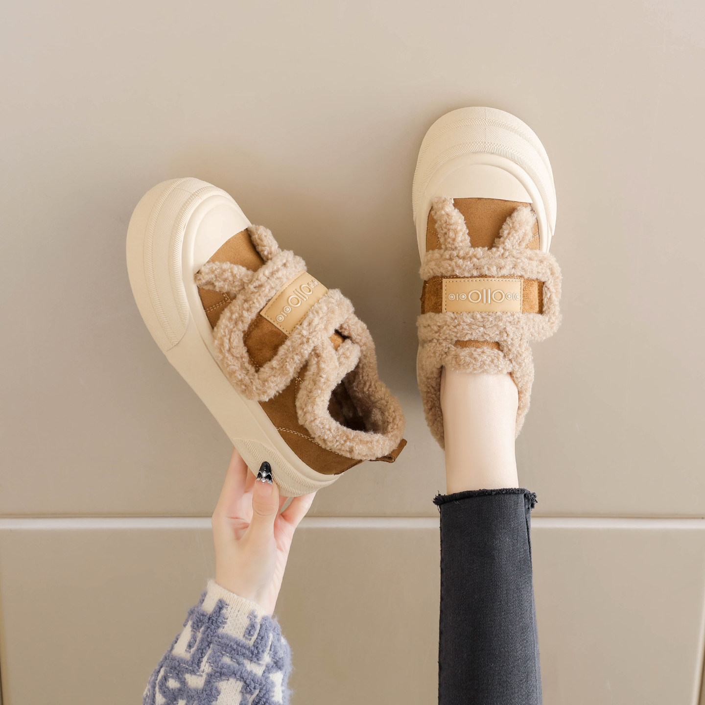 真皮魔术贴毛毛板鞋女2025新款冬季加绒保暖厚底棉鞋休闲雪地靴子,淘宝优惠券,粉丝福利购,淘宝优惠卷