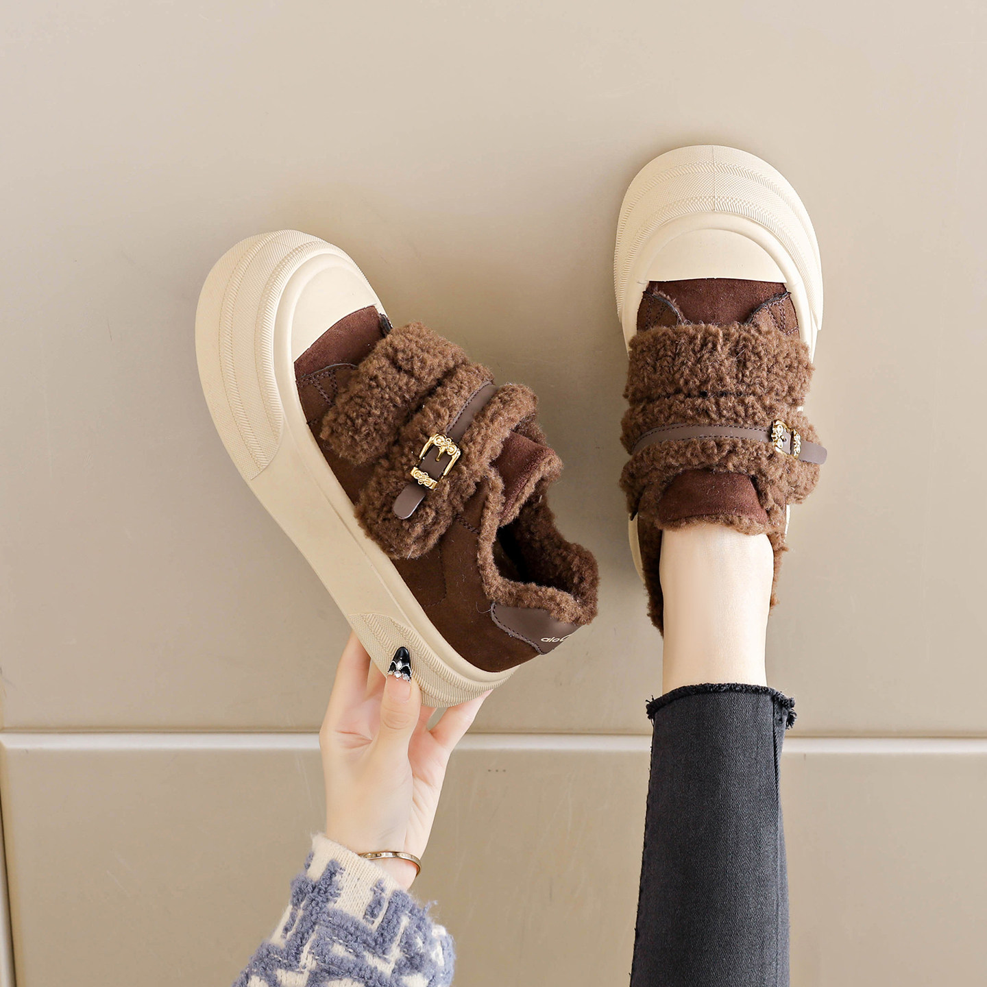 厚底毛毛棉鞋女冬季2025新款加绒保暖魔术贴休闲百搭面包雪地靴子,淘宝优惠券,粉丝福利购,淘宝优惠卷
