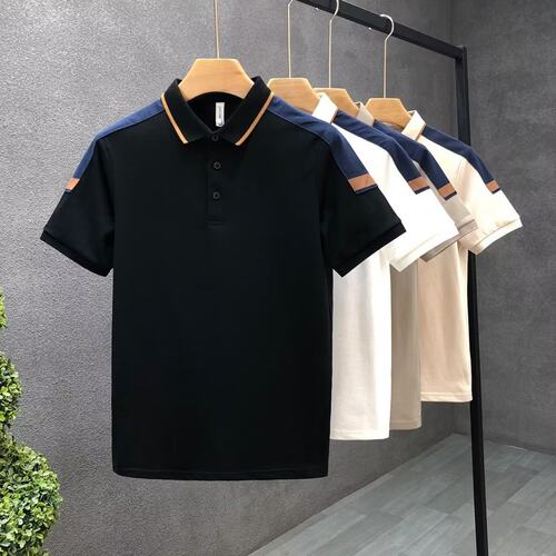 夏季男士有领短袖T恤衫衬衫带领子tx休闲衣服男装宽松翻领polo衫 - 图1