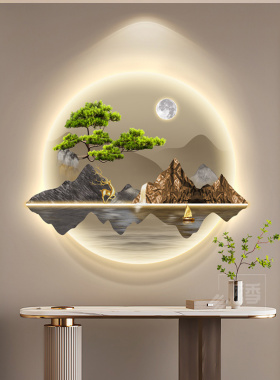 新中式玄关装饰画山水画走廊过道