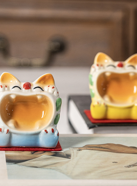 瓦猫陶瓷招财猫摆件创意桌面装饰品可爱小号家居办公礼品伴手礼物