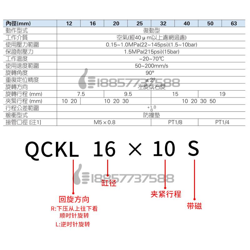 原装QCKR63xQCKL63x10x20x30x50S-SM-FB回旋夹紧气缸 - 图1