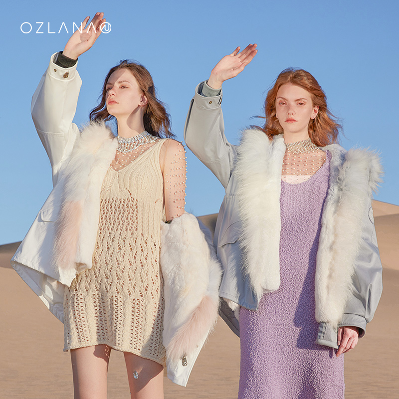 ozlana派克服皮毛一体兔毛皮草大衣