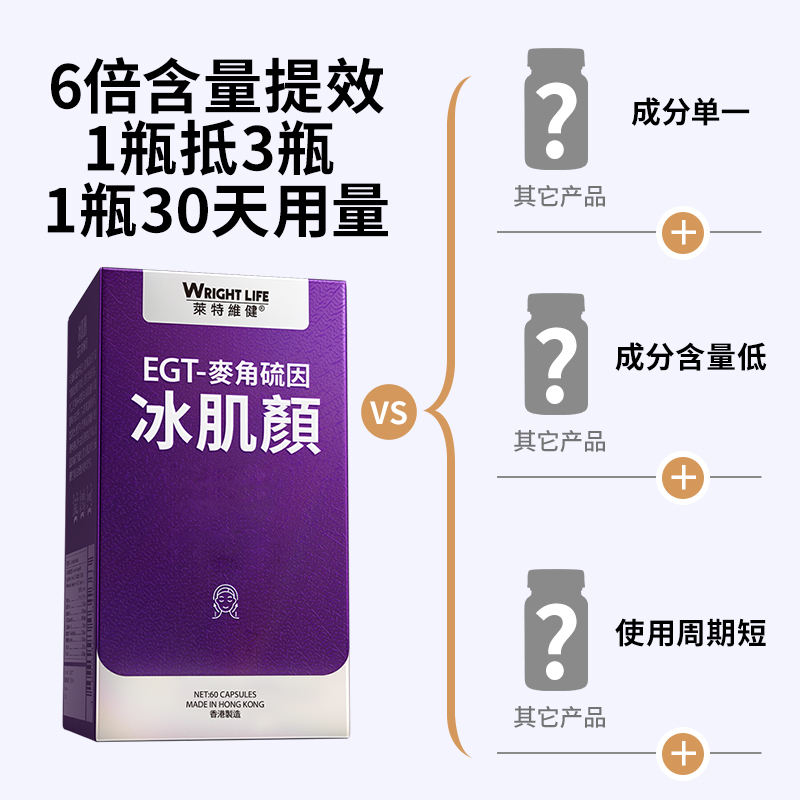 莱特维健冰肌颜EGT麦角硫因胶囊口服胶原蛋白肽内调美亮白60粒/瓶 - 图1