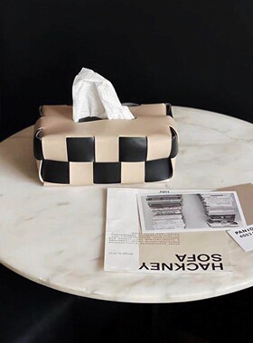 集饰棋盘格纸巾盒ins覆古