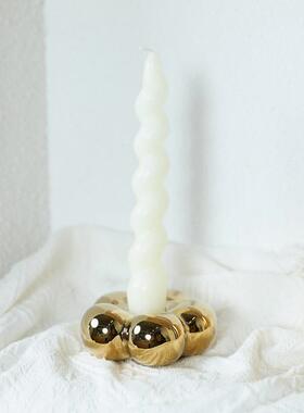 现代金色陶瓷烛台摆件跨