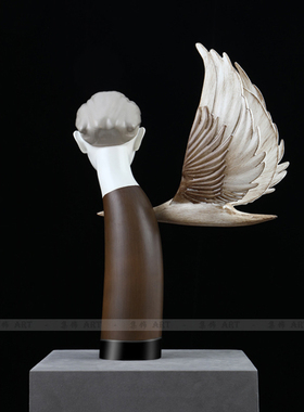 现代简约客厅侘寂风摆件样板房间售楼处人物大雁雕塑软装饰品摆设