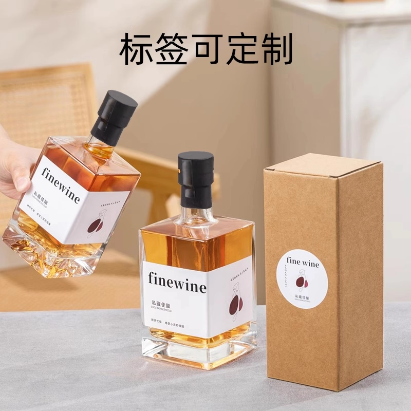 Factory direct sales high-end square bottle glass fruit wine bottle