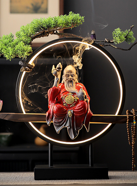 财神爷工艺摆件招财灯圈桌面装饰