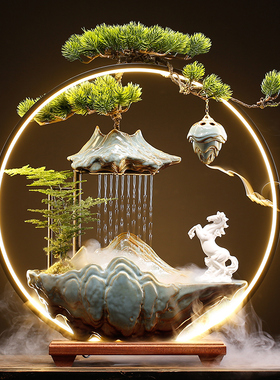 新中式循环流水喷泉招财摆件玄关