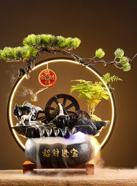流水生财装饰摆件水晶球喷泉创意