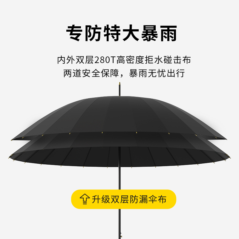 24骨双层长柄雨伞男自动大雨伞大号结实抗风暴雨专用黑色定制直杆 - 图1