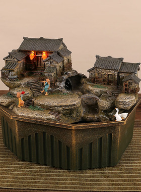 流水建筑摆件循环水茶桌茶几家居客厅装饰复古怀旧书房摆设加湿器