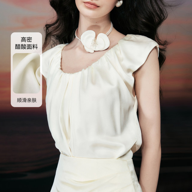 Sugar Power Premium Glossy Smooth Acetate Sleeveless Top for Women